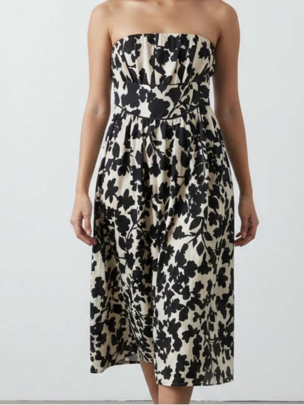 Shoshanna Black and White Strapless Midi Floral Dress
